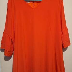 Belongsci Orange V-Neck Bell Sleeve Shift Dress